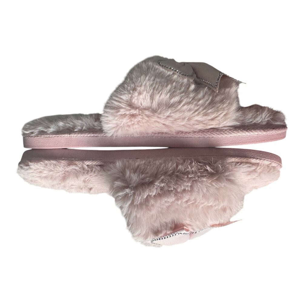 Thalia Sodi Pink Faux Fur Slide Slippers Bow Rhinestone Cozy Coquette Size 9-10 - Picture 6 of 9